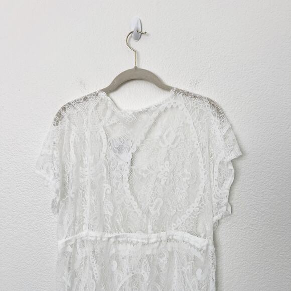 [Costyleen] White Fringe Hem Scoop Neck Sheer Beach Swim Coverup NWT Sz Medium M - Picture 7 of 11